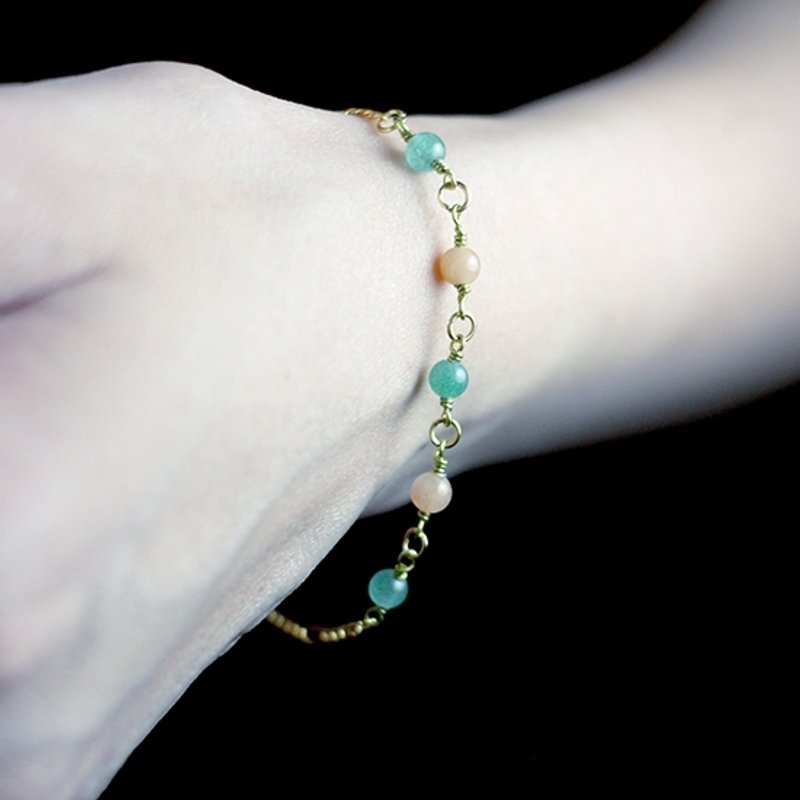 修道士 - 橘粉红绿玉髓念珠手链 粉色细链 - 手链/手环 - 宝石 多色