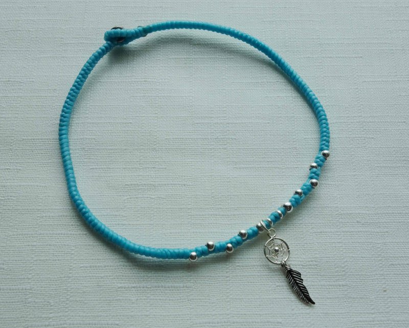 ~米+熊~ 925纯银  "踏上梦想"  捕梦网  蚕丝蜡线 编织 脚链 - 其他 - 其他金属 蓝色