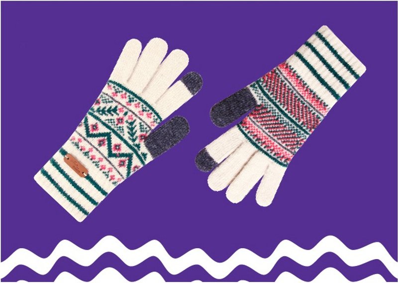 女孩寓所 :: wiggle wiggle 羊毛触控手套-波希米亚 - 手套 - 棉．麻 绿色
