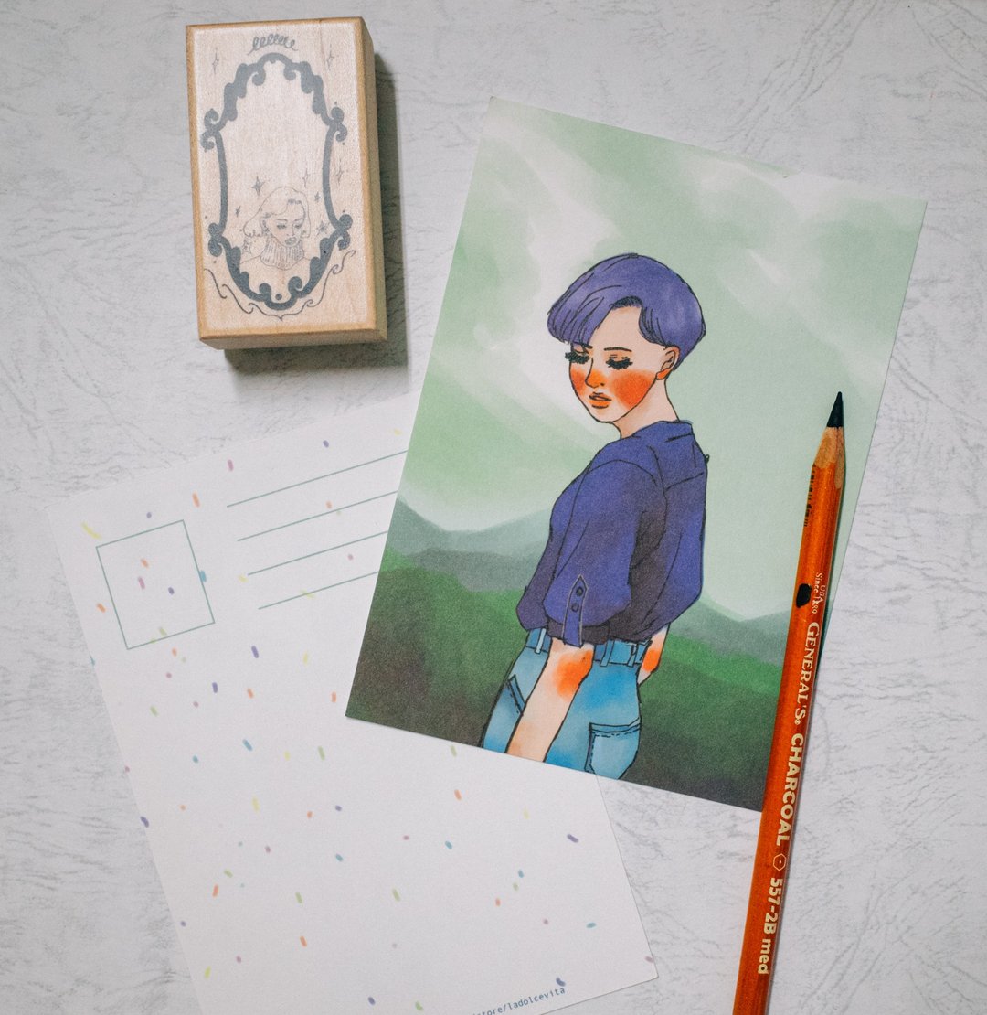 前行女孩 明信片 - 卡片/明信片 - 纸 蓝色