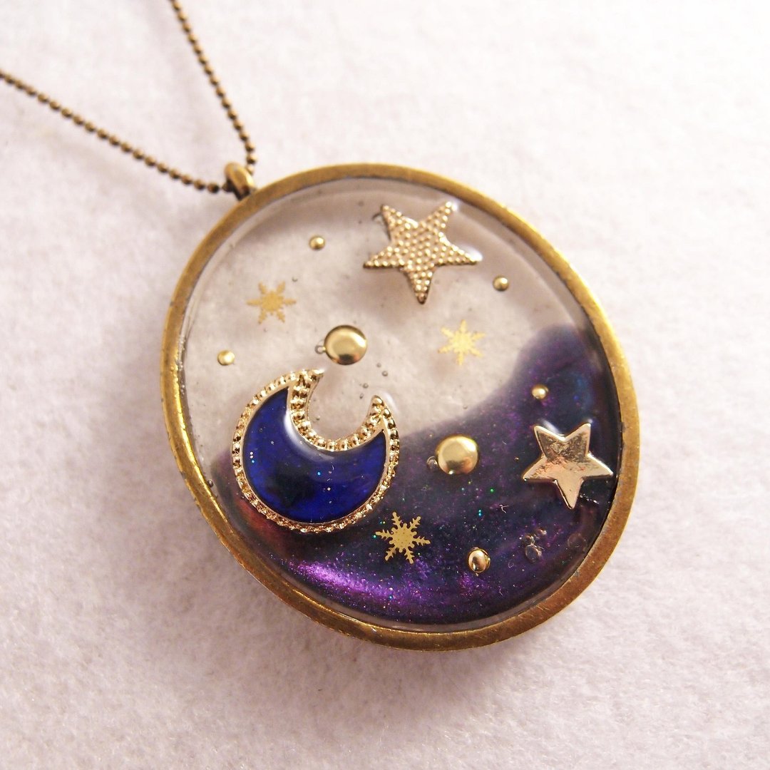 温柔的月亮 【 Cn0163-1 】 清透宝石 x 宇宙  x 星星 古铜长项链】**可改钥匙圈、吊饰 - 长链 - 硅胶 蓝色