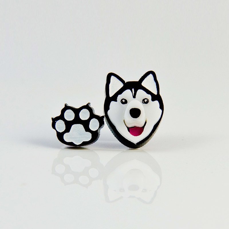 帅气哈士奇耳环/抗过敏钢针/可改夹式 - 耳环/耳夹 - 压克力 黑色