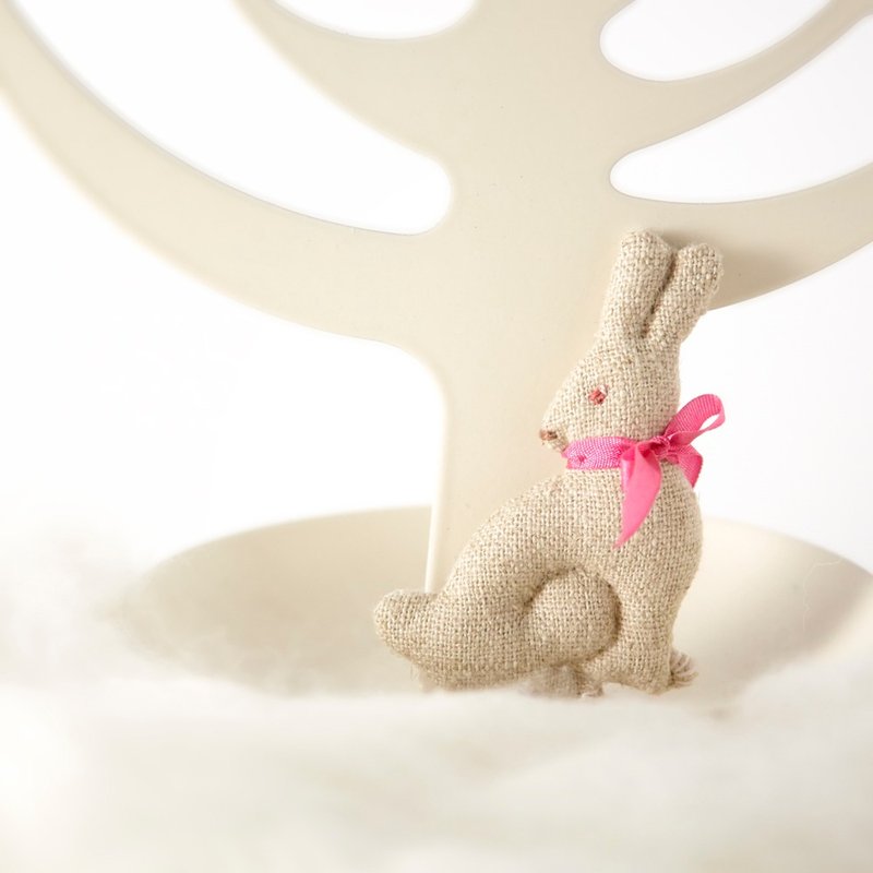 刺绣麻布小兔子胸针 扣针 - 胸针 - 其他材质 卡其色