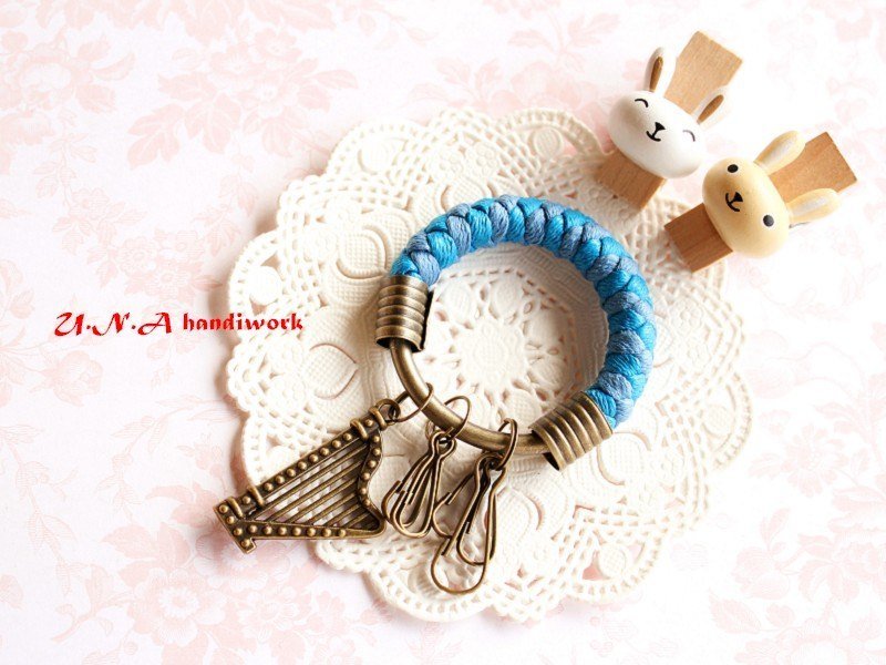 【NH款】纯手工编织腊绳铁环钥匙圈 - 其他 - 其他金属 蓝色