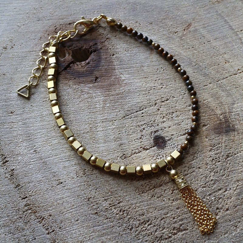 Muse自然风系列NO.118咖啡金色铁虎眼石黄铜对称细手链 - 手链/手环 - 其他材质 咖啡色