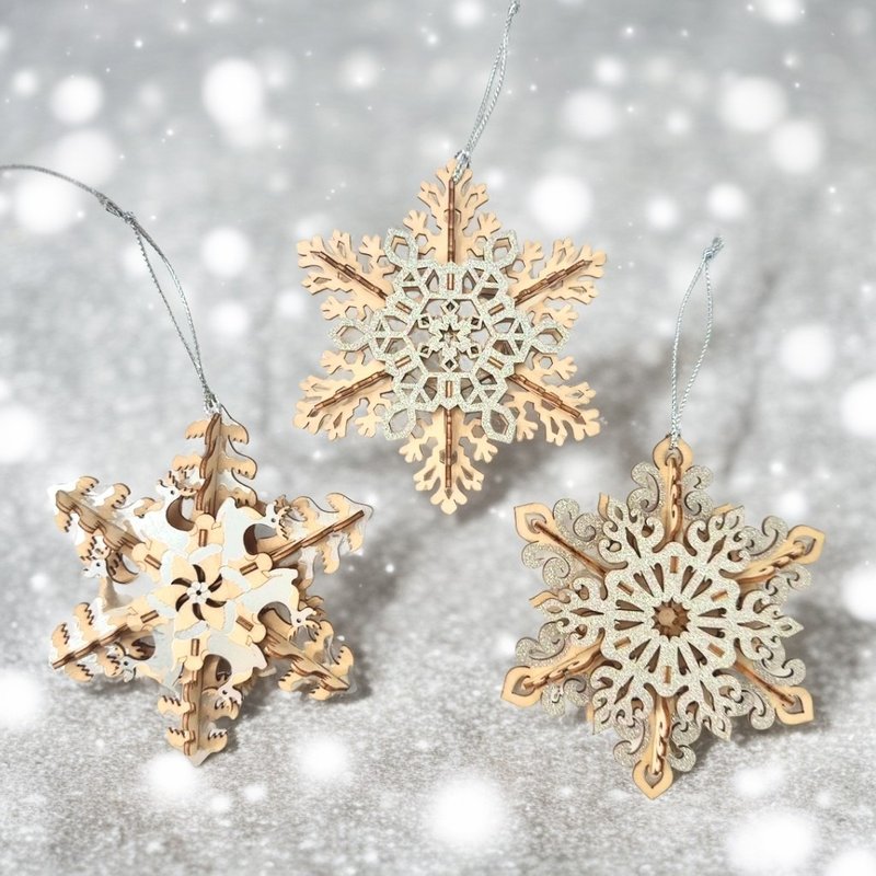 TeamGreen 3D木拼图 | 圣诞雪花(一套三件) | 圣诞树吊饰 - 摆饰 - 木头 