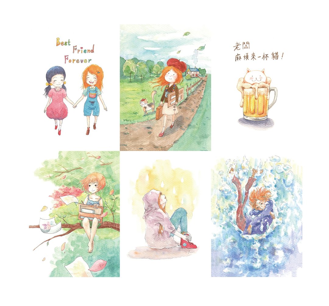 水彩手绘风明信片组（6入） - 卡片/明信片 - 纸 
