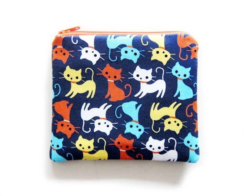 拉链包/零钱包/手机套 蓝底猫咪 - 零钱包 - 其他材质 蓝色