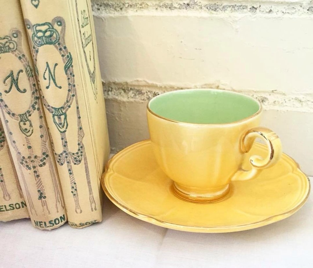 英国制 鹅黄色 复古咖啡杯组 - 茶具/茶杯 - 瓷 黄色