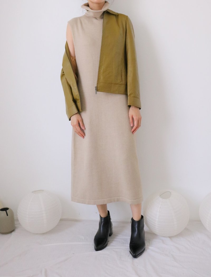 Margiela风浅褐米驼色无袖卷边领喀什米尔针织洋装/长背心 - 洋装/连衣裙 - 羊毛 