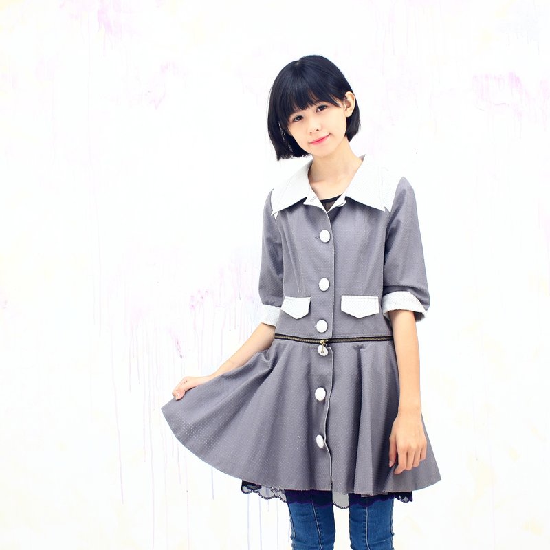 新年 礼物 ** 知性风灰色外套/灰色 黑色 米色 /五分袖//多穿/短版夹克外套/披肩 斗篷 /洋装/外套(黑 灰色卖完)秋冬装 - 女装休闲/机能外套 - 棉．麻 灰色