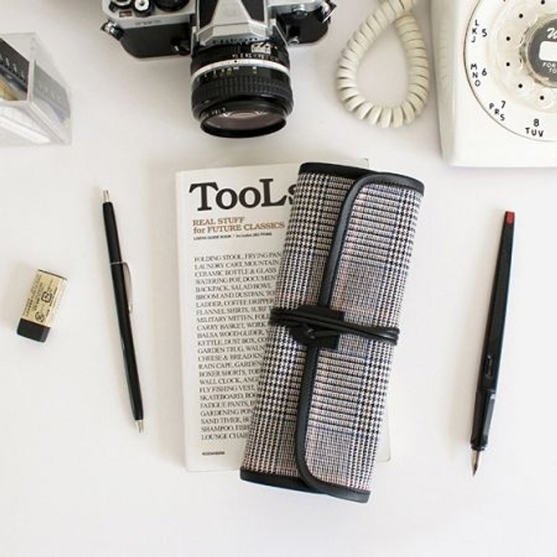 Dessin x Indigo-简单生活Ver.2-帆布绑带笔袋-千鸟黑,IDG01407 - 铅笔盒/笔袋 - 其他材质 黑色