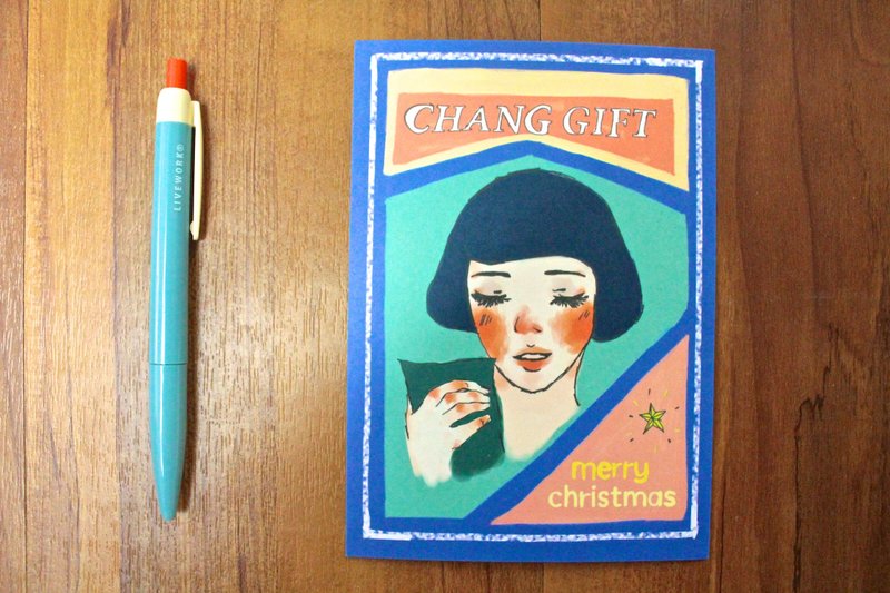 复古女孩的圣诞节 明信片/卡片 - 卡片/明信片 - 纸 多色