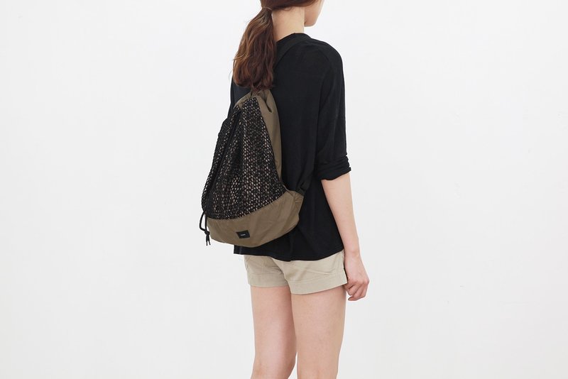 【牛一水佘】韩国 ithinkso NET BACKPACK 网眼手提肩背两用束口背包 - 束口袋双肩包 - 其他材质 咖啡色