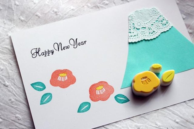 山茶花 多色印章 橡皮擦印章 - 印章/印台 - 木头 白色