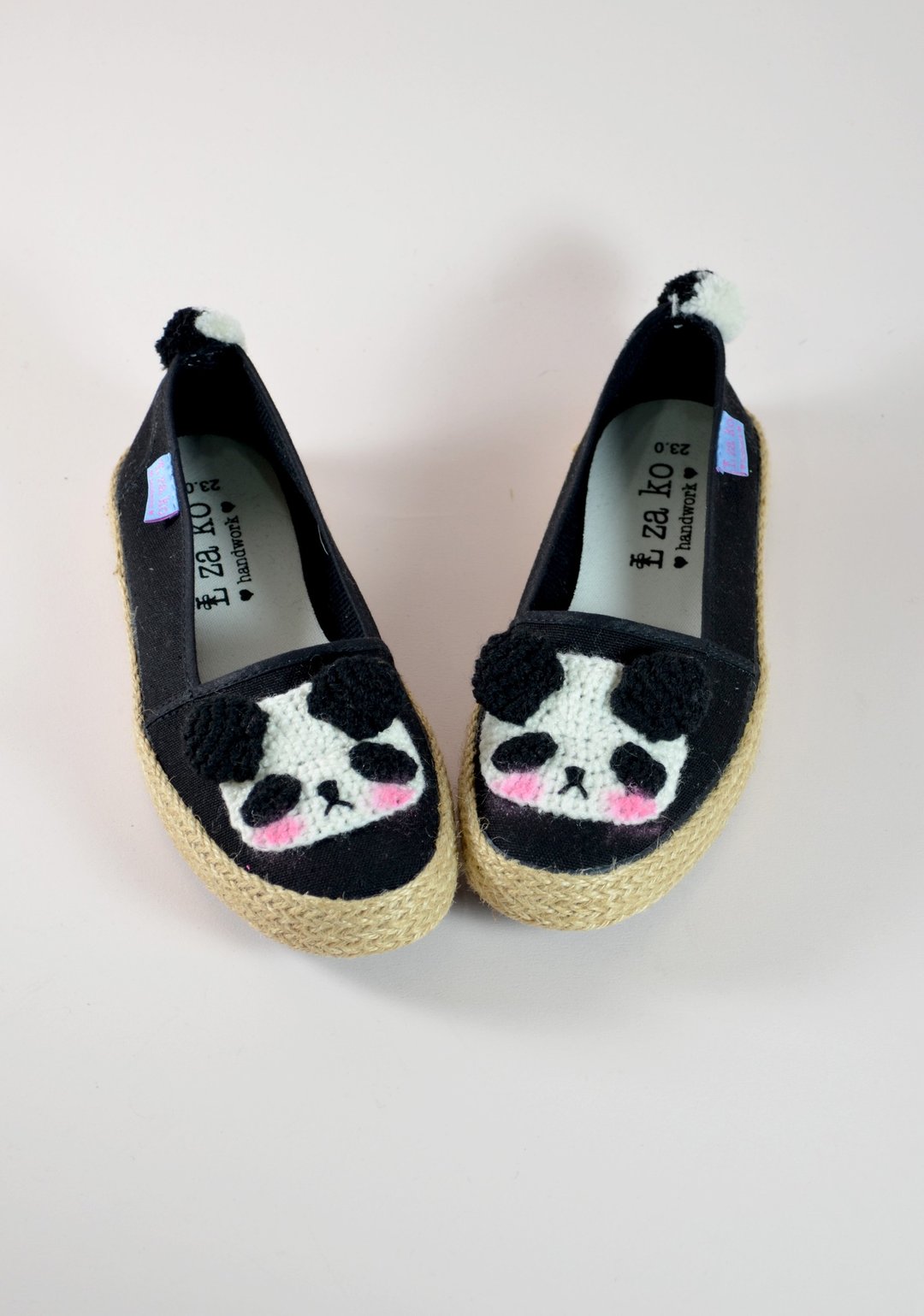 纯棉帆布手作鞋 熊猫 猫熊 款  有编织款 - 女款休闲鞋 - 棉 黑色