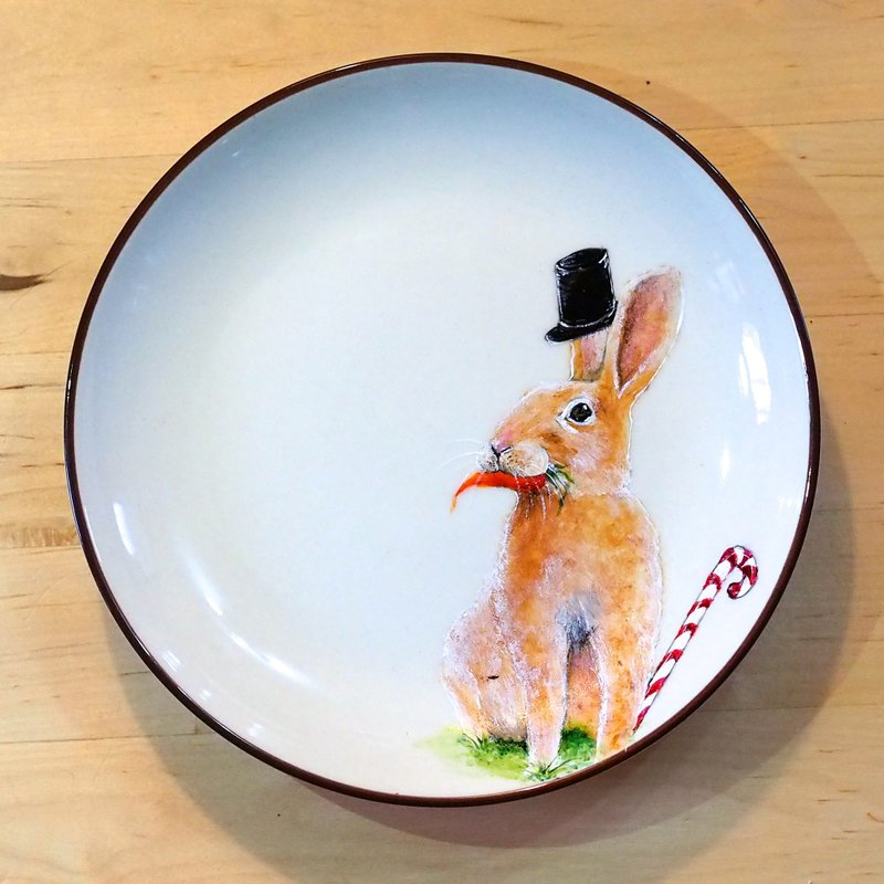 壁挂装饰盘 / 点心盘系列－魔术师兔仔 - 浅碟/小碟子 - 瓷 