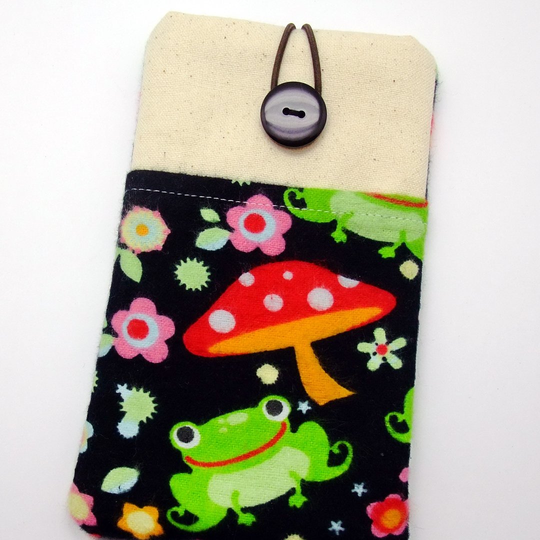 iPhone sleeve, Samsung Galaxy S8, Galaxy Note 8 pouch cover 自家制手提电话包, 手机布袋，布套 ，(可量身订制) - 小青蛙 (P-86) - 手机壳/手机套 - 棉 黑色