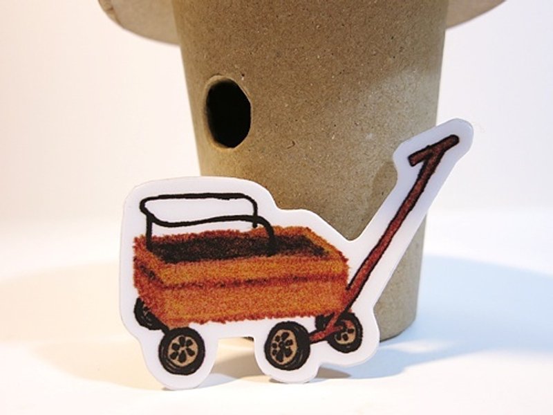 厚质防水贴纸-木头推车 - 贴纸 - 防水材质 咖啡色