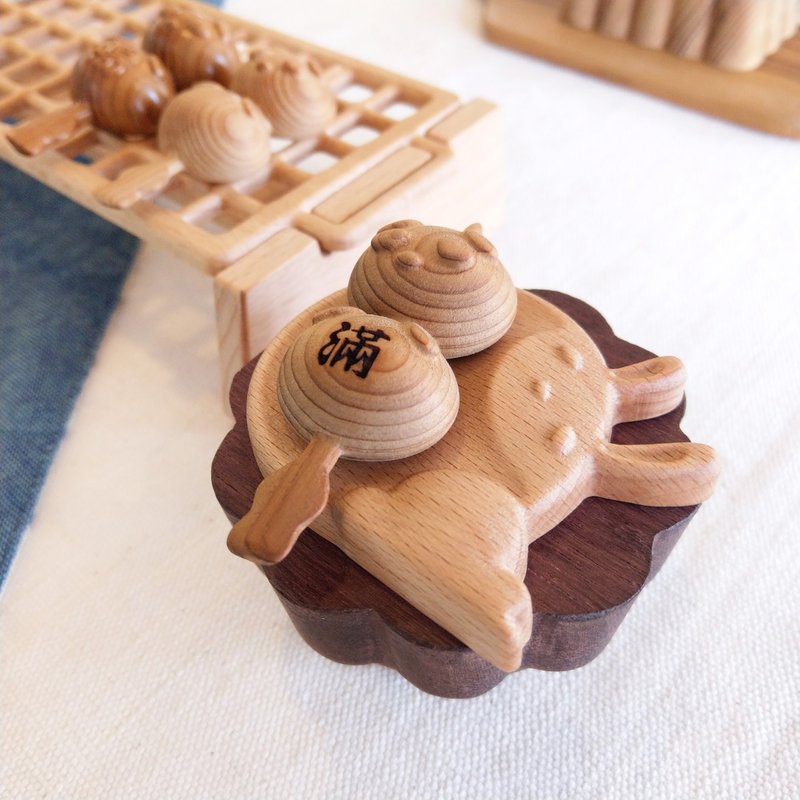 桌上疗愈小物-原木团仔(内含团子及月兔盘)【中秋节节贺礼】 - 其他 - 木头 咖啡色