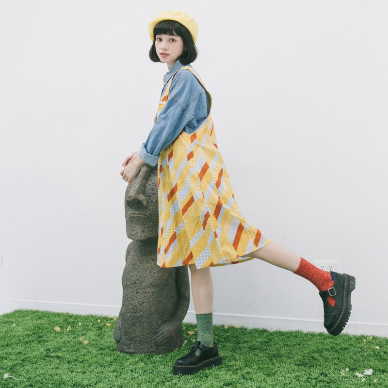 Boomboomkidz 最后一件芥黄点吊带裙 - 洋装/连衣裙 - 其他材质 黄色