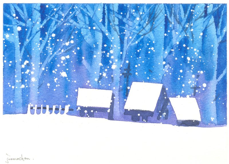 圣诞卡片“疗愈系树林系列1-105”水彩手绘限量版明信片/贺卡 - 卡片/明信片 - 纸 蓝色