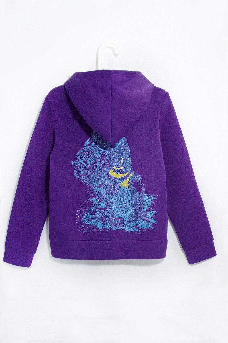 女装 手感旅行风连帽刷毛外套 - 南美羊驼太阳印地安人(紫色) - 女装休闲/机能外套 - 棉．麻 紫色