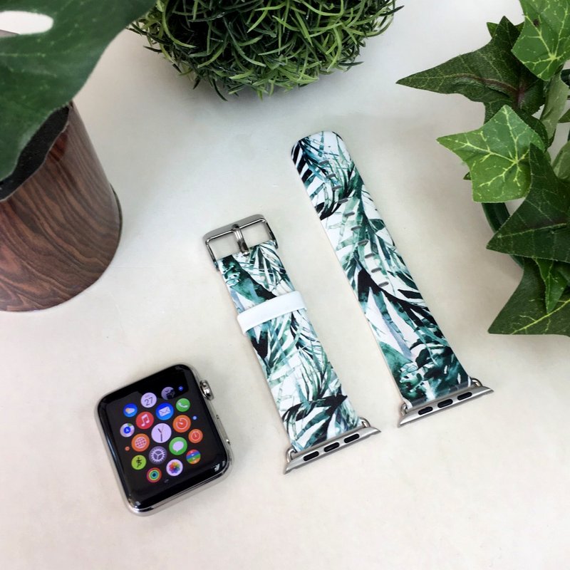 Apple Watch Series 1 - 5 文青绿色树叶皮手表带 38 40 42 44 mm - 其他 - 真皮 