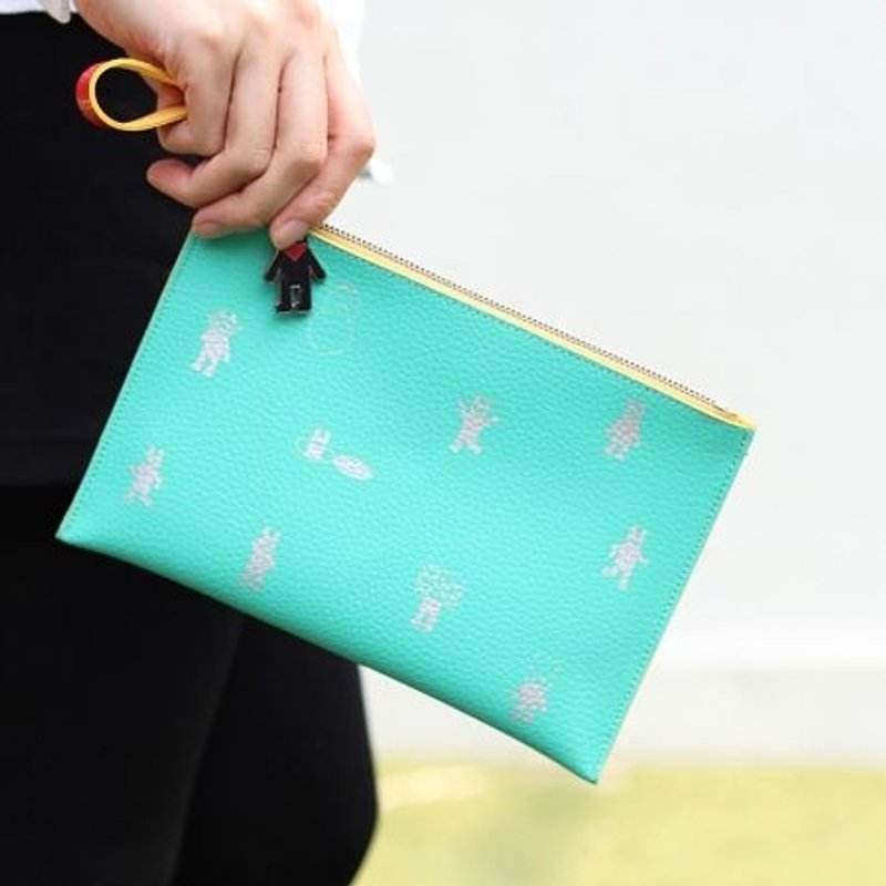 圣诞礼物5折-忍者兔NEMO吊饰皮革万用包(L)-蓝绿,JST15744 - 化妆包/杂物包 - 真皮 蓝色