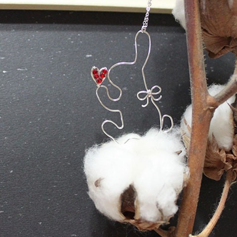 兔子与红心纯银水晶项链 - 项链 - 其他金属 红色