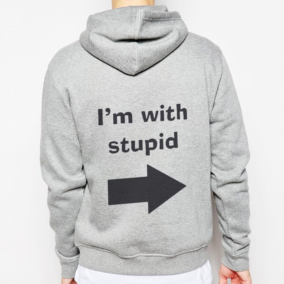 I'M WITH STUPID拉链连帽刷毛外套-灰色 我跟笨蛋在一起 文青 艺术 设计 时髦 文字 时尚 - 中性连帽卫衣/T 恤 - 棉 灰色