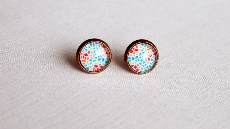 ♥礼物♥ OldNew Lady-古铜色小圆形耳环【彩色马赛克】 - 耳环/耳夹 - 其他金属 多色