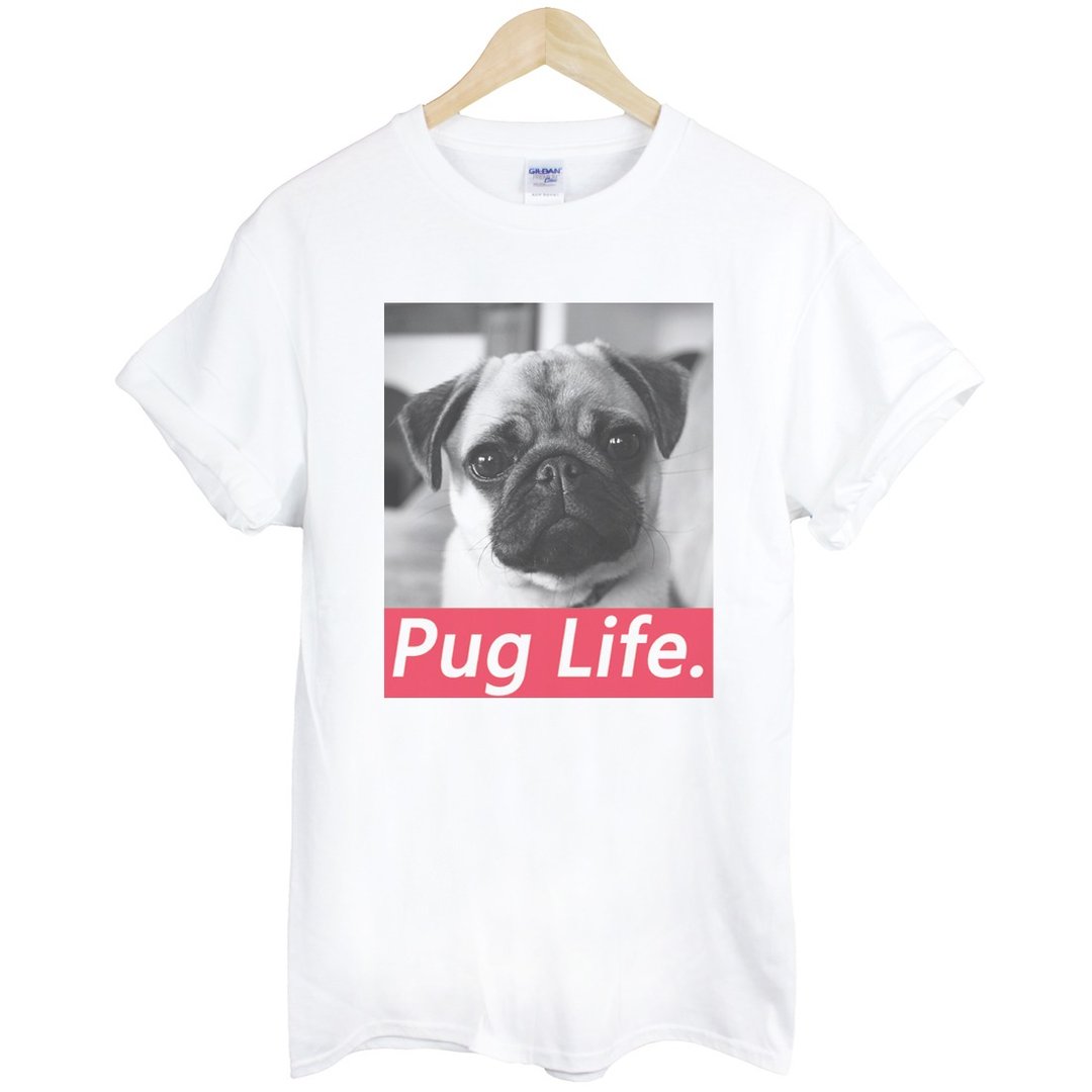 PUG LIFE#2 短袖T恤-2色 巴哥 哈巴狗 狗 犬 动物 文青 艺术 设计 时髦 文字 时尚 - 男装上衣/T 恤 - 其他材质 多色