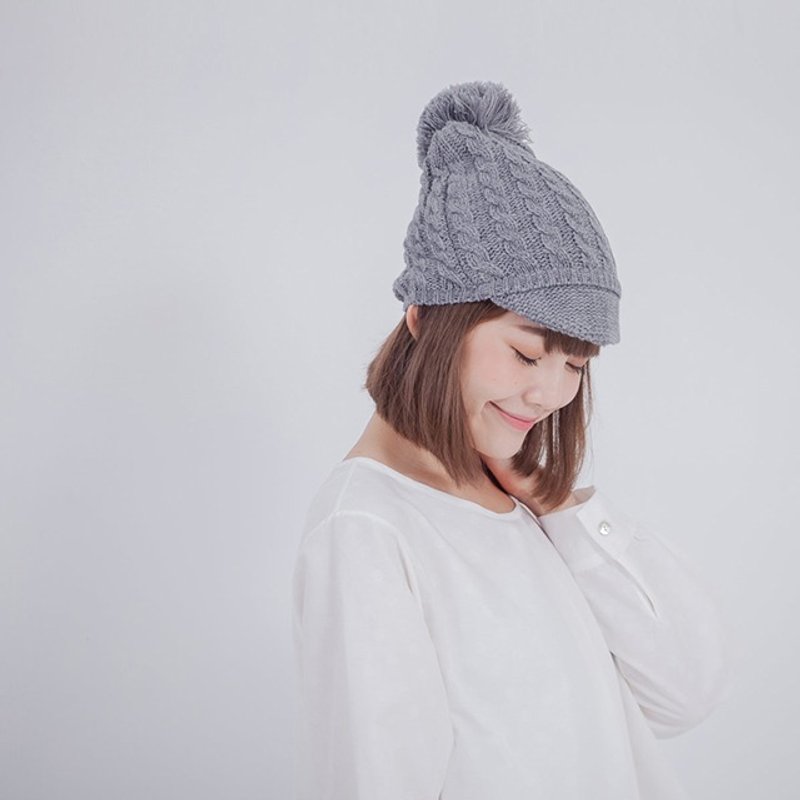 Ivory 麻花帽筵针织毛帽/中灰 - 帽子 - 其他材质 灰色