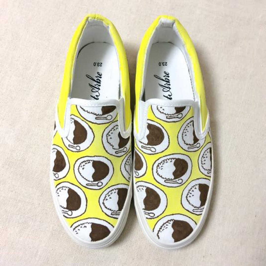 Curry slippon (Yellow) LACICO Hand painted hand drawn sneaker curry rice pattern orders production rasiko - 女款休闲鞋 - 其他材质 黄色