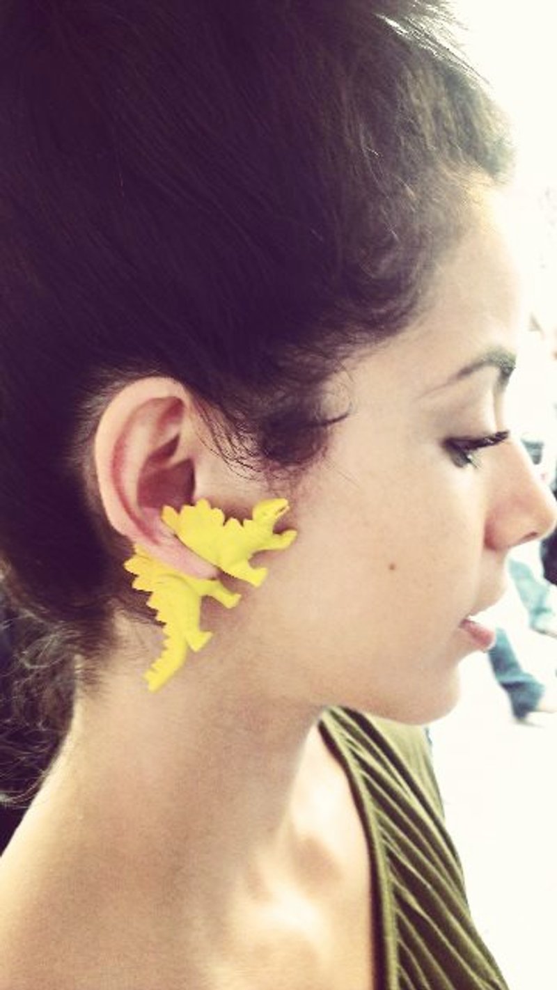 台湾原创 Double M 魔幻恐龙耳环-恐龙篇 - 耳环/耳夹 - 硅胶 黄色