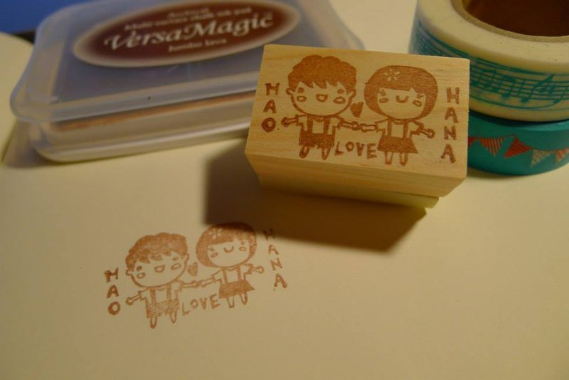 圆滚滚 4*2.5 幸福滚滚印章 - 订制画像 - 木头 咖啡色