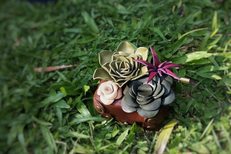 Fading Mist 植鞣牛皮革多肉植物音乐盒 - 摆饰 - 真皮 绿色