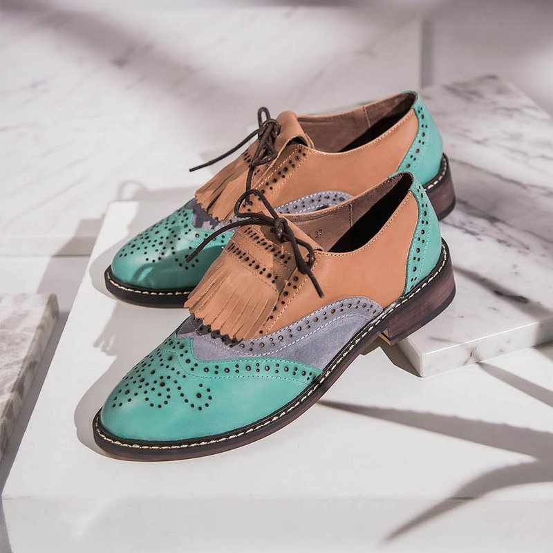 e cho 玩趣英伦流苏两穿牛津鞋 ec22玩味蓝拼 - 女款休闲鞋 - 真皮 蓝色