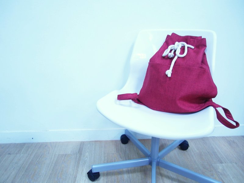 麻料后背包/束口包(红色) - 后背包/双肩包 - 其他材质 红色