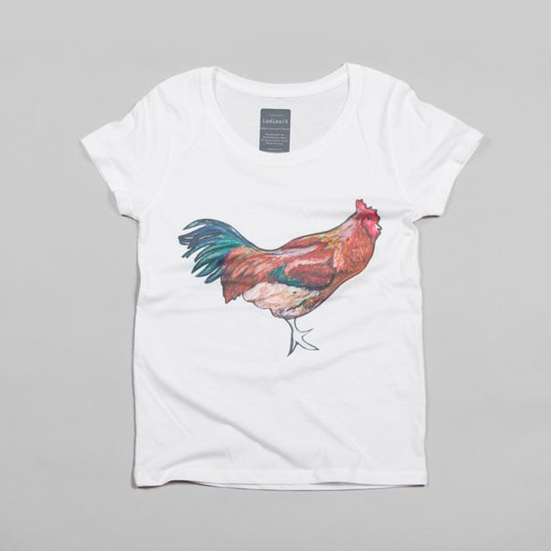 Chicken 2 animal illustrations T-shirt Tcollector - 女装 T 恤 - 棉．麻 白色