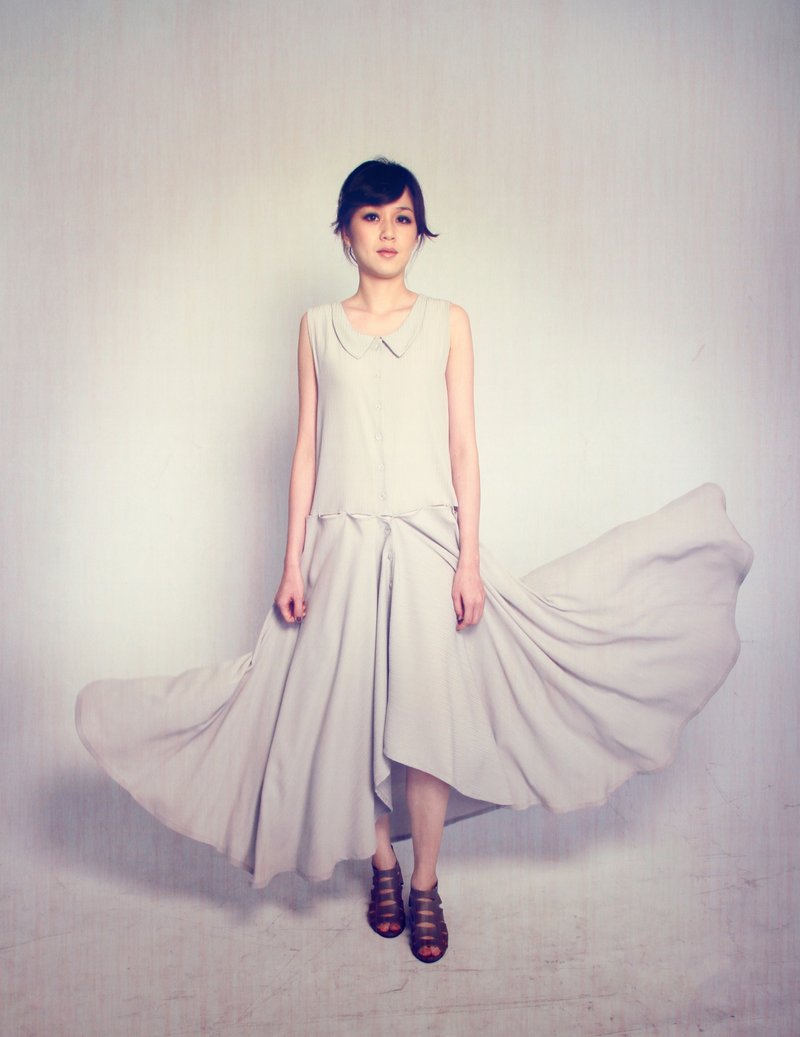 Lea长版衬衫雪纺洋装 - 洋装/连衣裙 - 其他材质 灰色