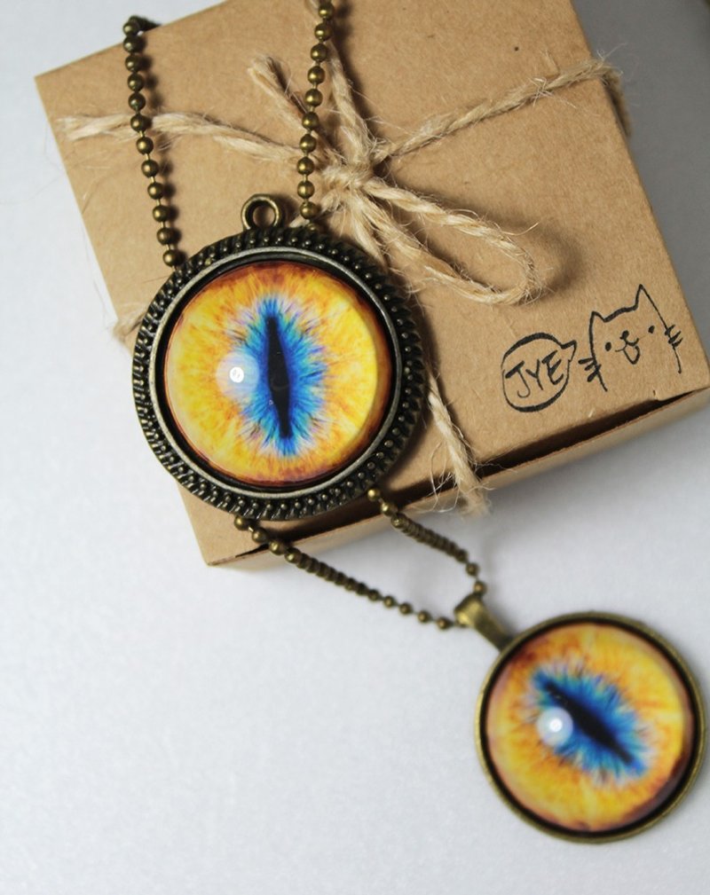 [CAT EYE 系列]大颗猫眼(30mm)玻璃泡泡 长项链  **半球-花边** - 项链 - 其他金属 蓝色