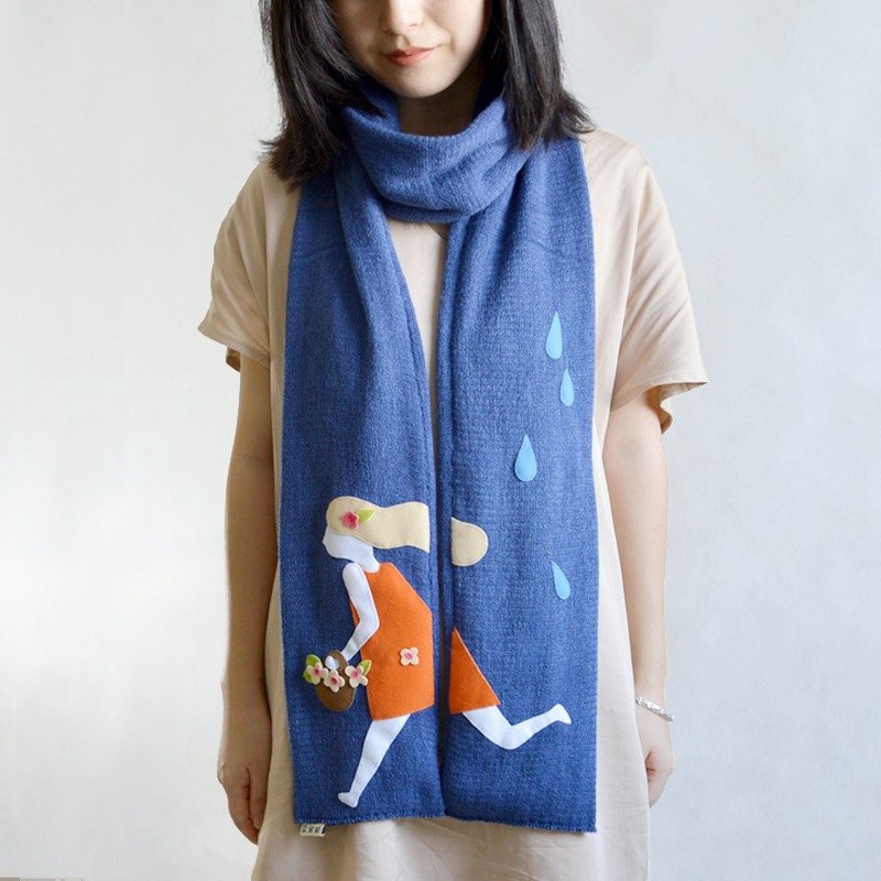 原创手作 森系图案拼接 双面针织围巾 - 丝巾 - 其他材质 蓝色