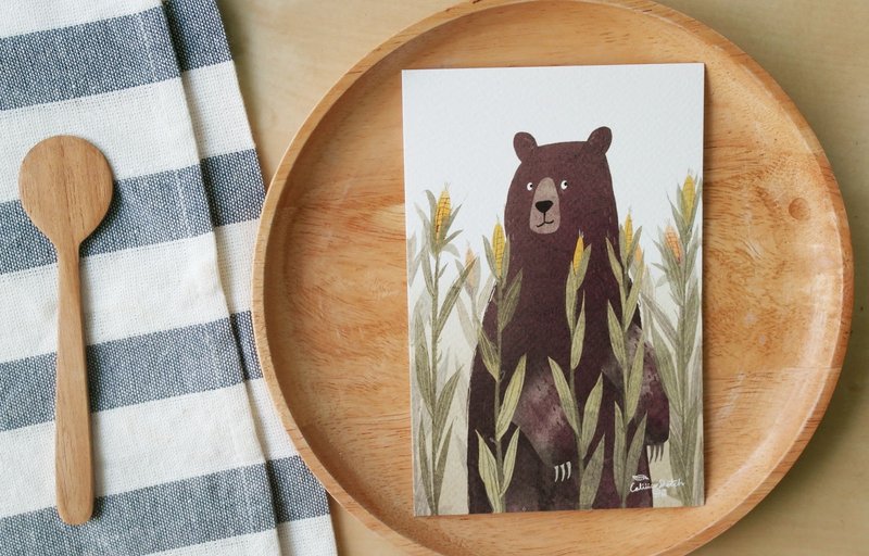 Postcard Bear Corn - 卡片/明信片 - 纸 咖啡色