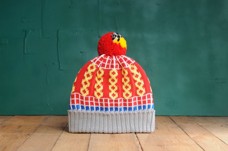 大吉大利 可拆式毛球针织毛帽 - 帽子 - 压克力 红色