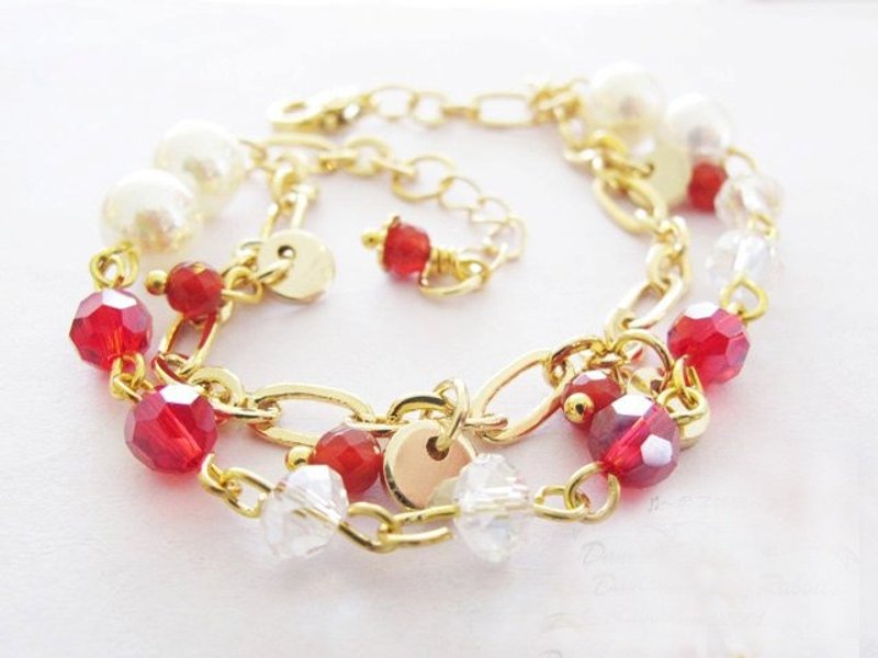 【HBR0018-R】圣诞节精选-闪闪亮亮蜜糖甜心手链-三色 - 手链/手环 - 宝石 金色