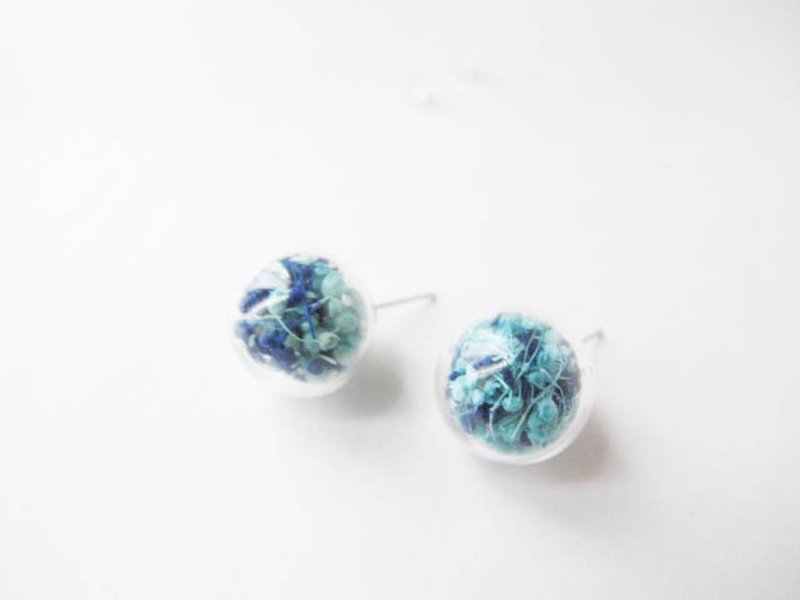 ＊Rosy Garden＊蓝色双色满天星干花玻璃球耳环 可换夹式 - 耳环/耳夹 - 玻璃 蓝色