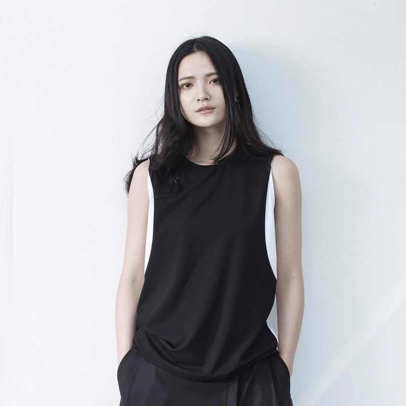 TRAN -拼色背心 - 女装背心 - 其他材质 黑色