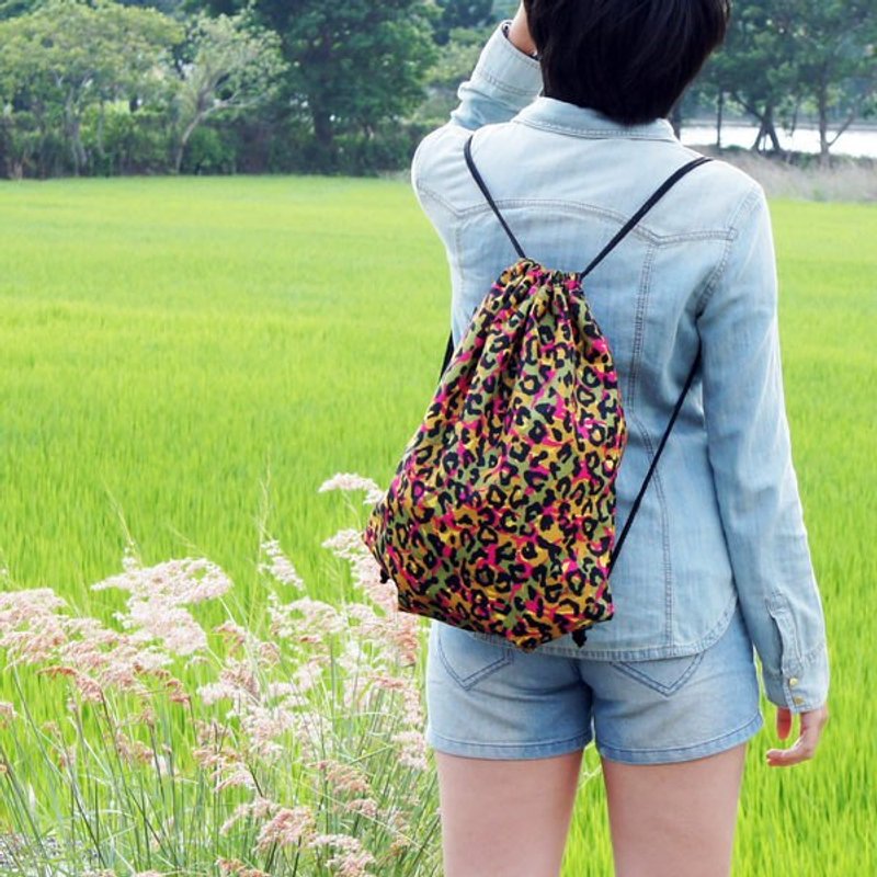 BLR 手工印制 芥末豹纹 束口后背包 - 其他 - 其他材质 蓝色